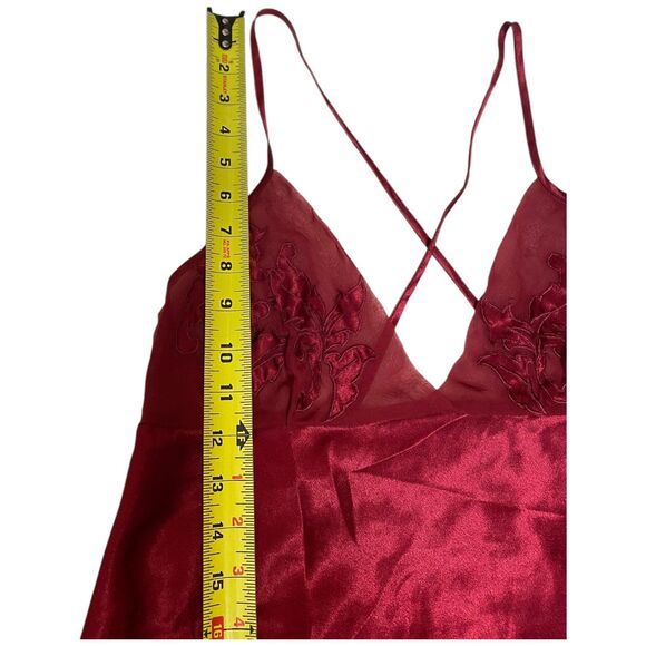 Vtg 90s Josie red mini slip dress satin racerback babydoll floral embroidered M - Picture 7 of 11